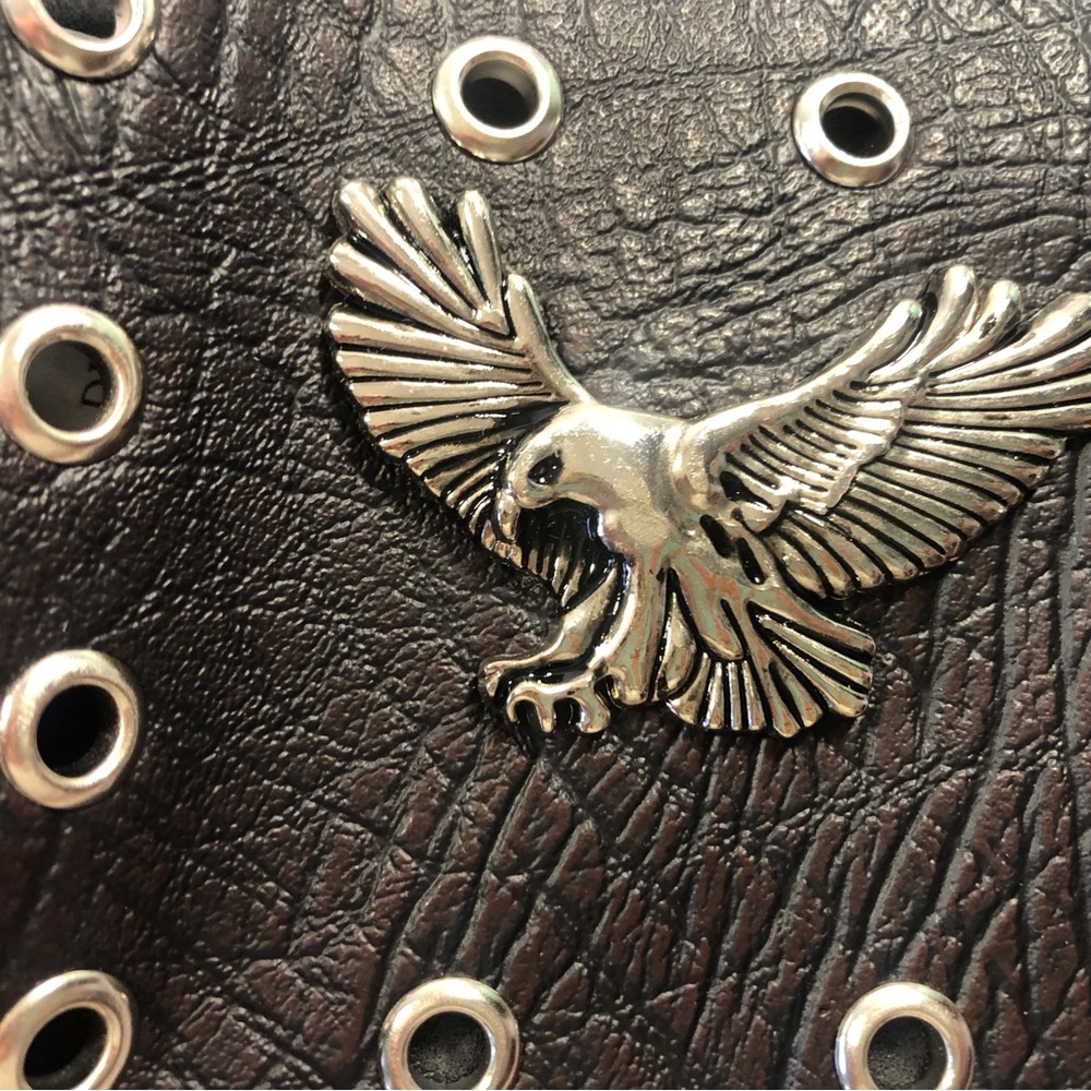 0024 Leather wallet, dark brown studded, grommet eagle